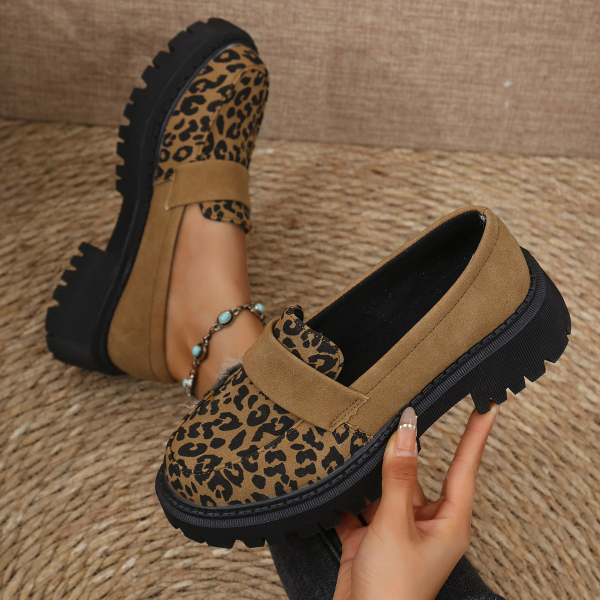 Plus-size Leopard-print Loafers Fall Slip-on Design foto 2