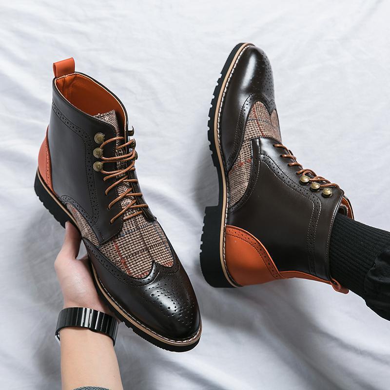Men's Brogue Vintage Leather Boots British Trend foto 4