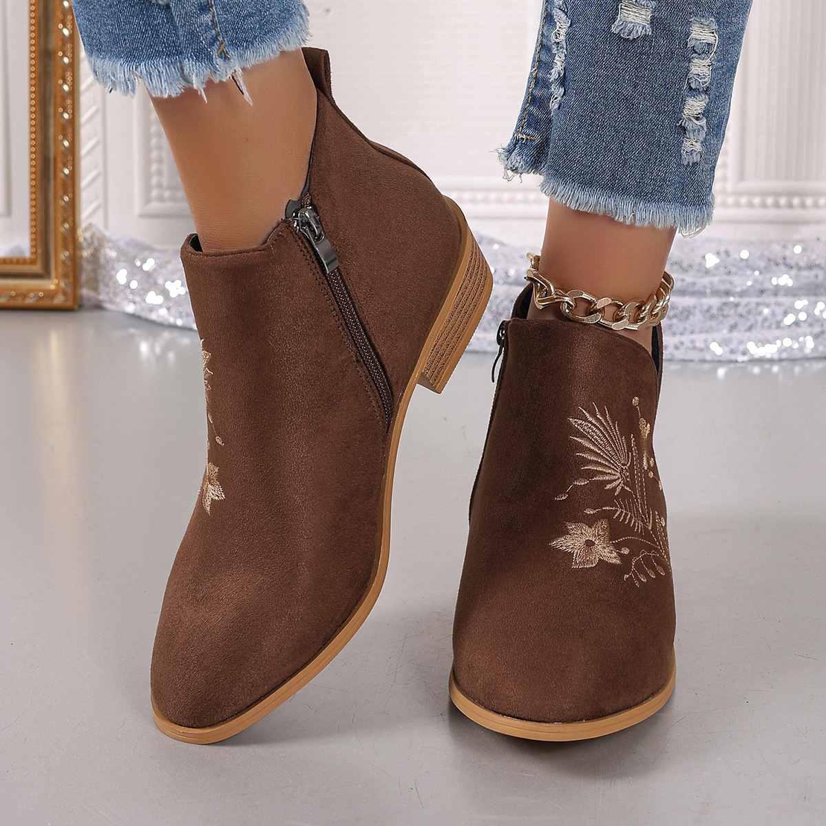 Women's European And American Fashion Pointed Printed Short Boots foto 3