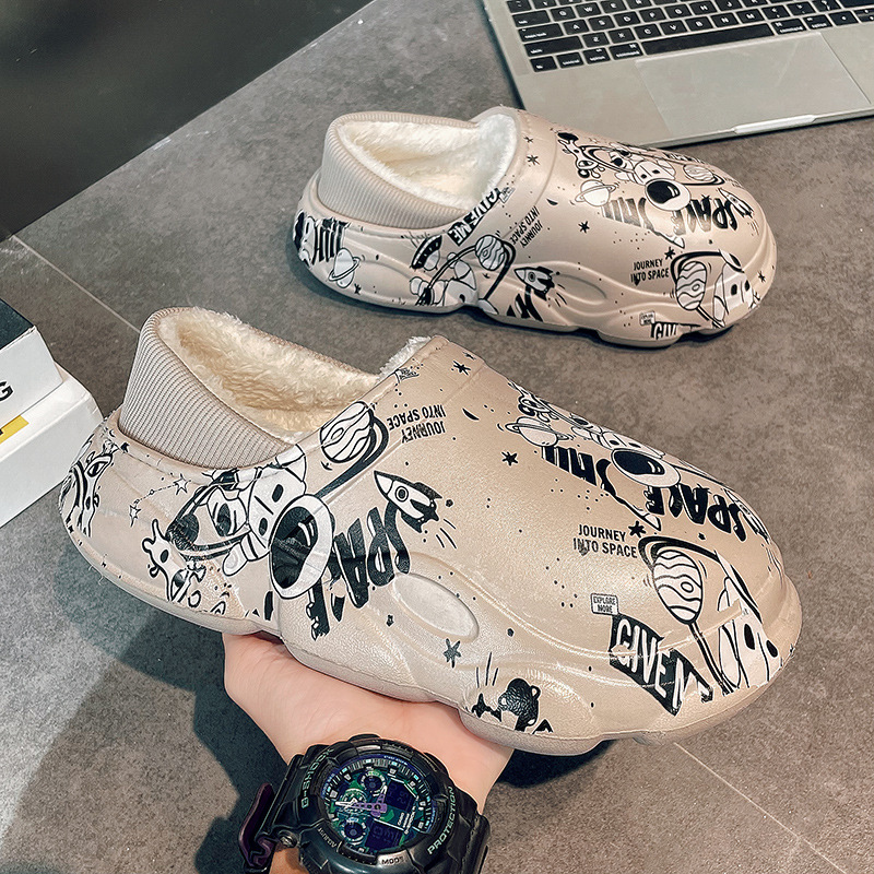 Fleece-lined Thickening Thermal Cotton Shoes Waterproof Non-slip Fur Integrated Men's Cotton Slippers foto 2