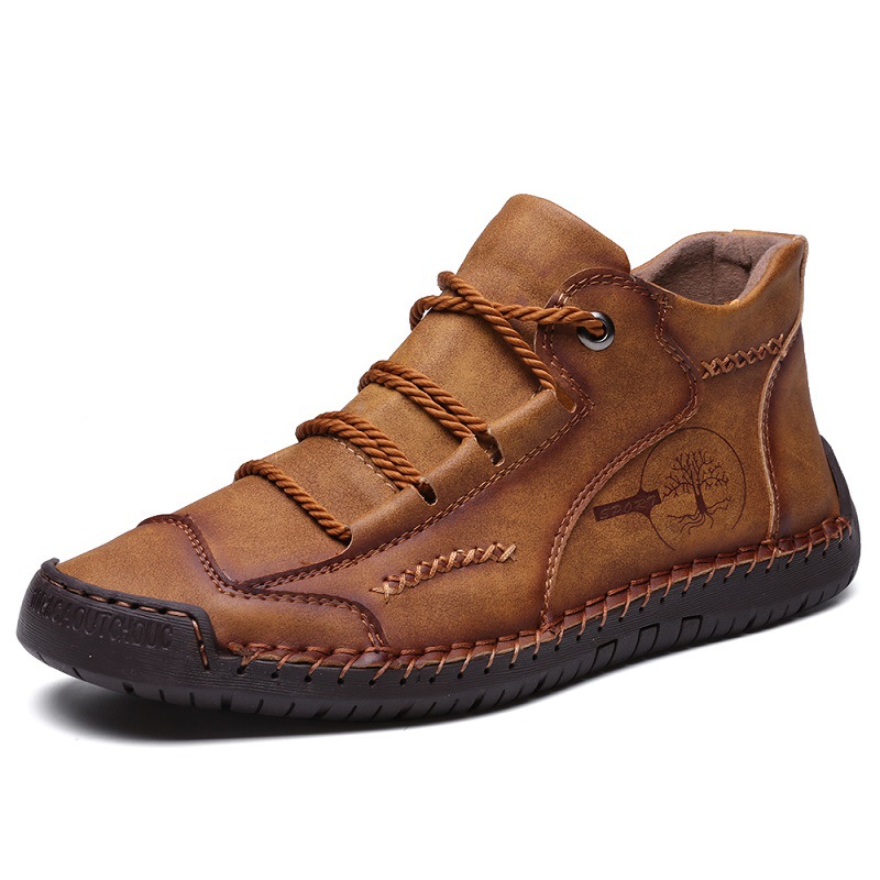 Men's Shoes Short Boots Autumn Sewing Leather Boots High-top Leather Surface foto 5