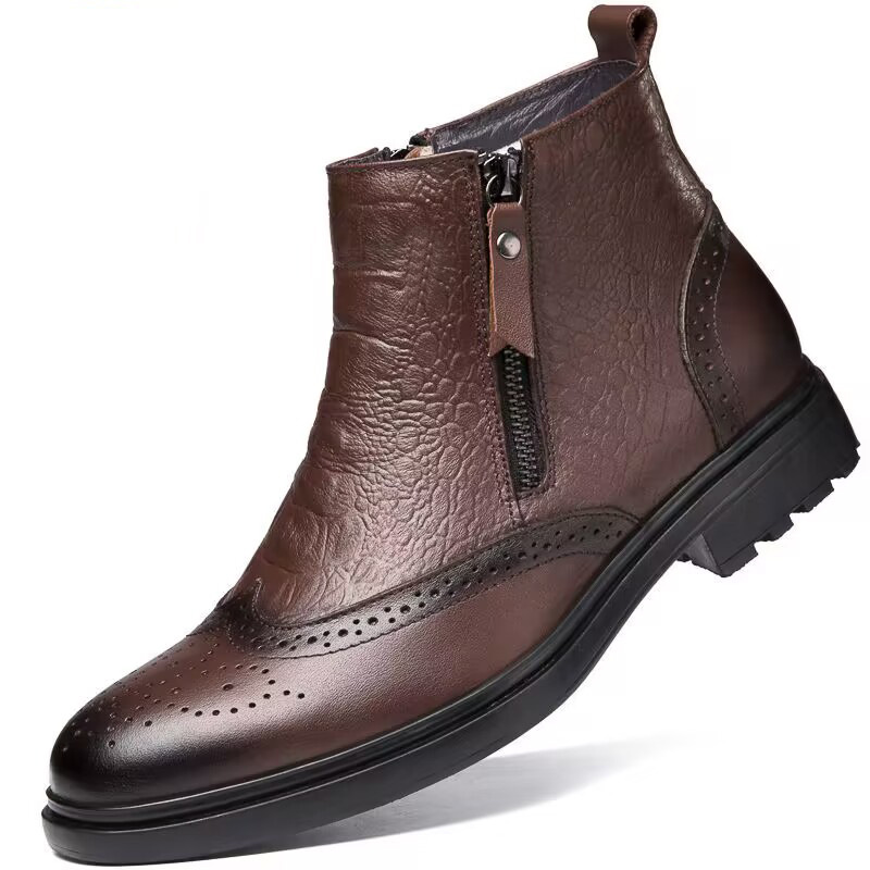 High-top Leather Shoes Height Increasing Shoes 46 Brogue Trendy Ankle Boots foto 5