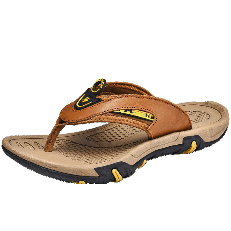 Men's Flip Flops Genuine Leather Summer Breathable Non-slip Platform Outdoor Beach Slippers foto 4