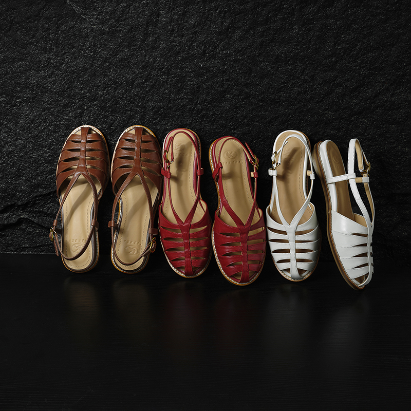 Women's Premium Full Grain Leather Woven Roman Sandals, Closed Toe Slingback Flat Shoes foto 4