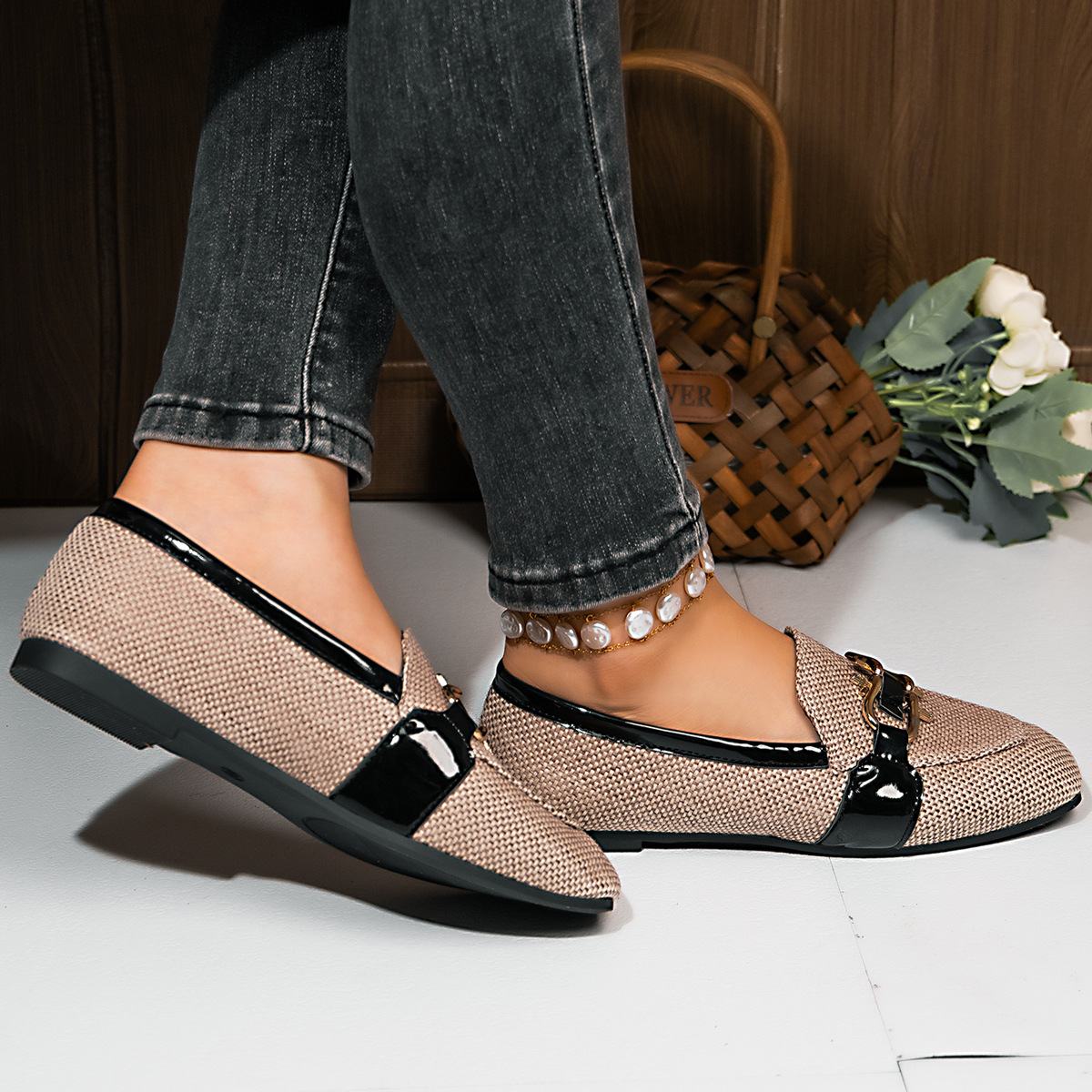Square-toe Metal-buckle Casual Womens Shoes foto 5