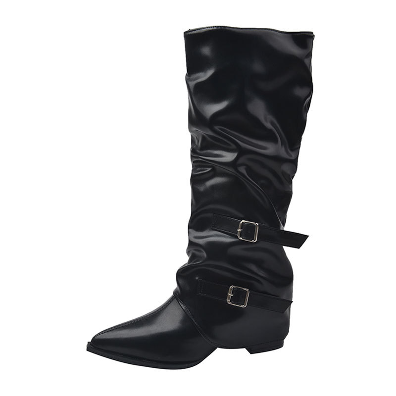 Women's Niche-design Leather-buckle High-rise Riding Boots foto 2