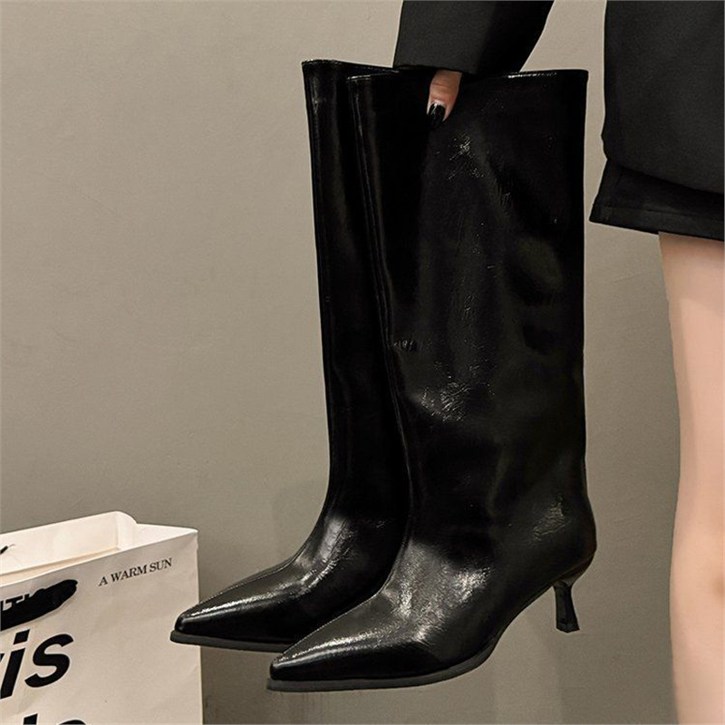Women's Solid Color Fashion All-match Outer Wear High Tube Pointed Boots foto 2
