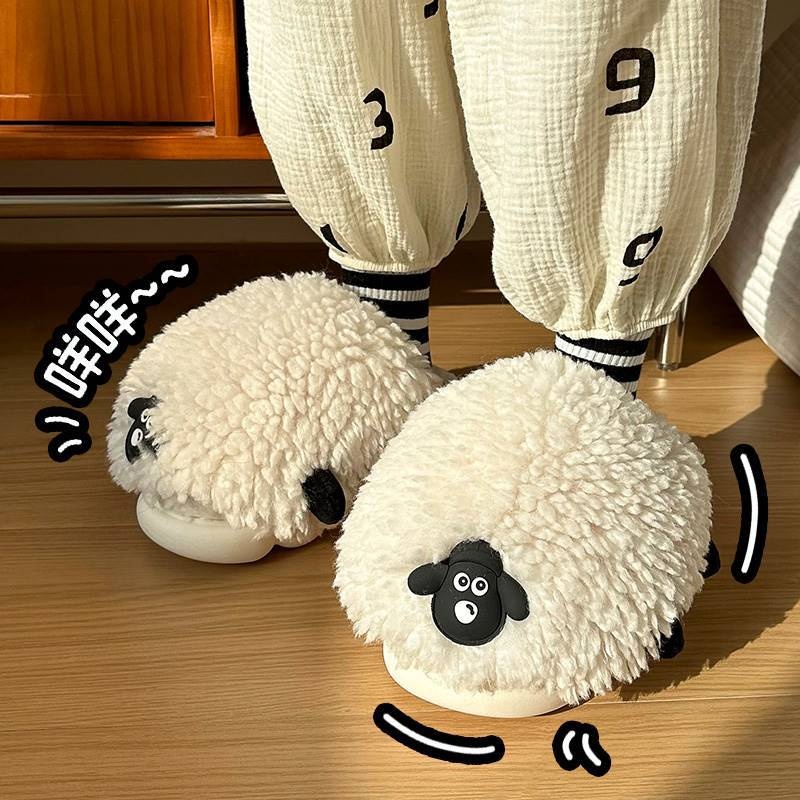 New Women's Winter Cartoon Sheepskin Cotton Slippers For Indoor Wear foto 5