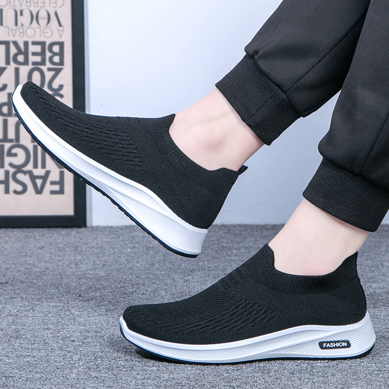Spring New Breathable Flyknit Slip-on Mens Running Sneakers