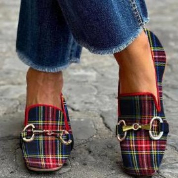 Plaid Casual Flat-Heel Plus-Size Square-Toe Womens Shoes foto 4