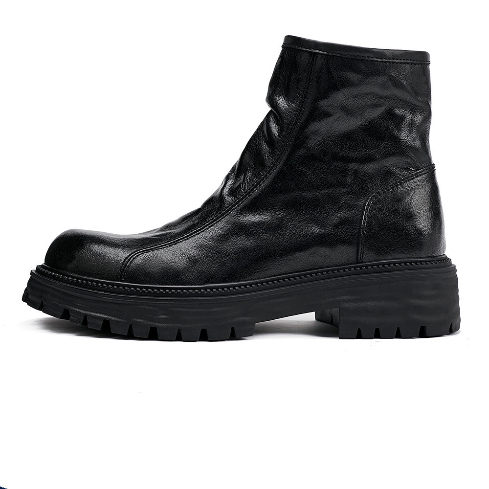Men's Autumn And Winter Genuine Leather High-top Platform Worker Trendy Boots foto 2