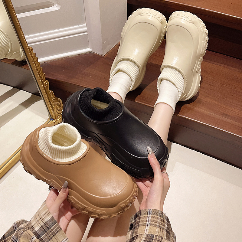 New Thickened Height Increasing Non-slip Fleece-lined Outdoor Cotton Slippers Women foto 3