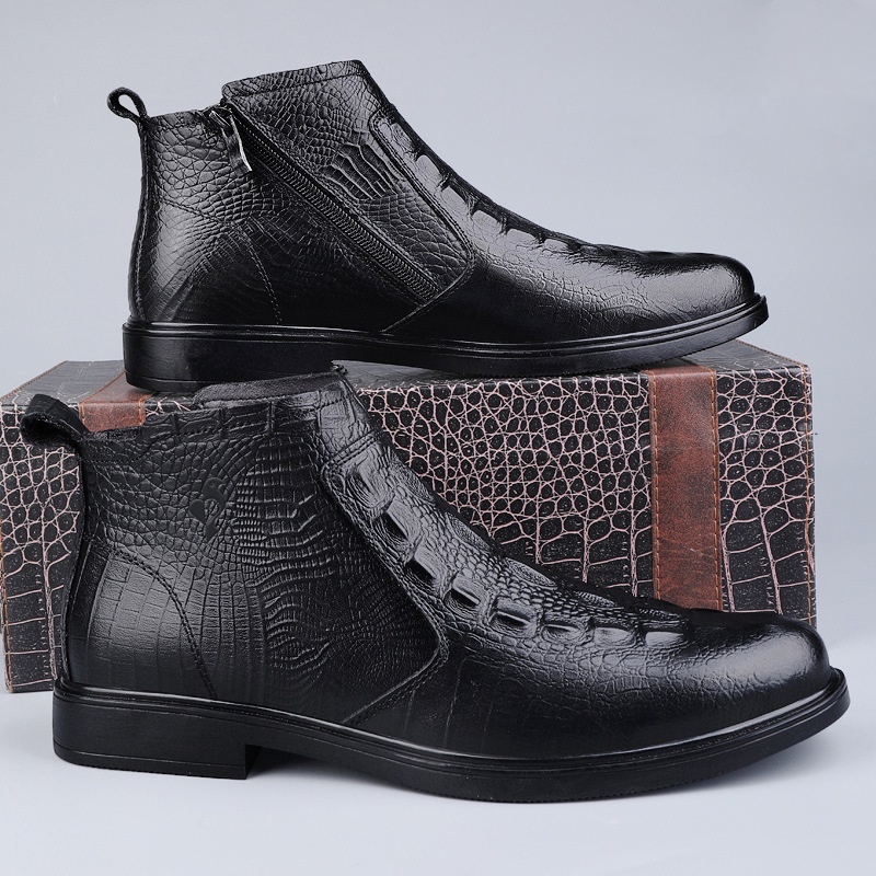 Men's Shoes Winter High-top Leather Shoes Fleece-lined Warm foto 3
