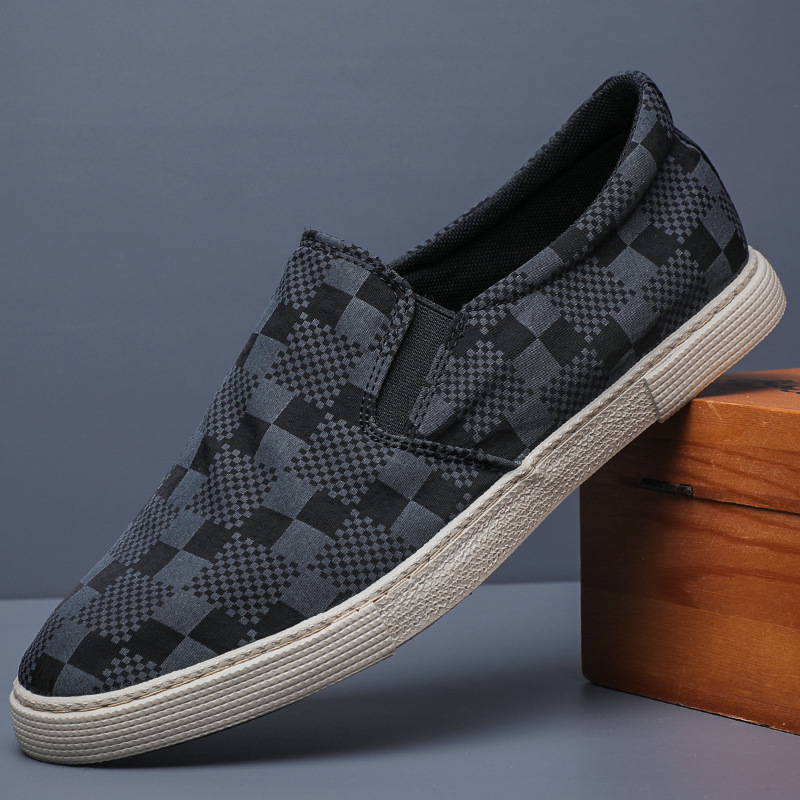 Men's Casual Checkered Canvas Board Shoes foto 4
