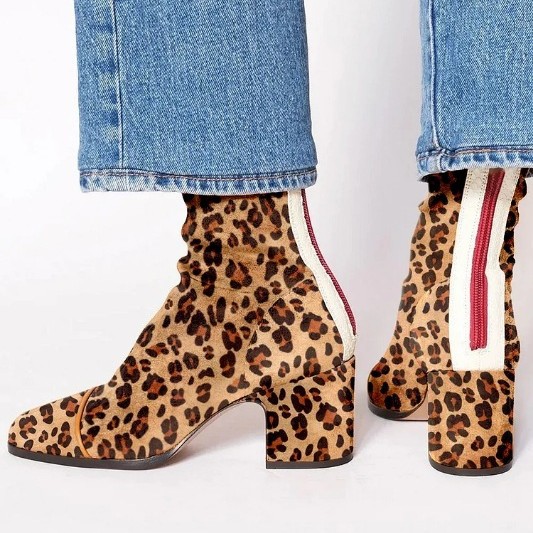 High Heel Square Toe Large Size Suede Color Matching Low-cut Martin Boots foto 3