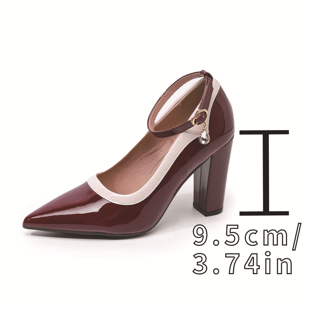 Pointed-toe Chunky-heel Color-block Shoes For Work foto 4