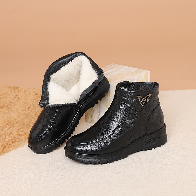Women's Flat Bottomed Anti Slip Leather Wool Short Boots foto 4