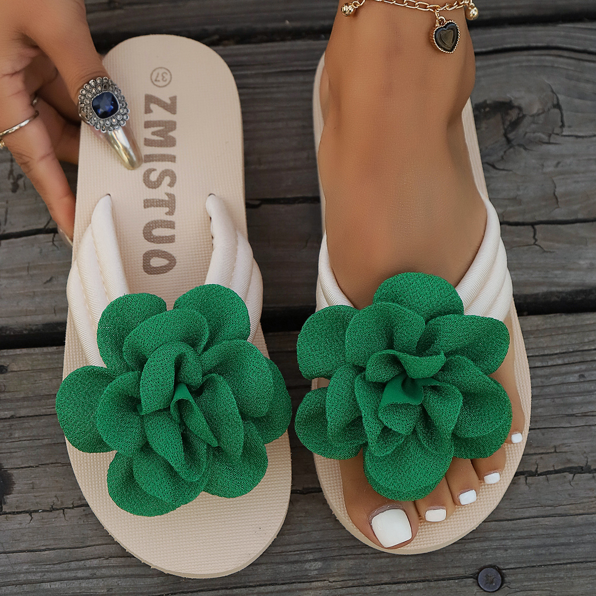Plus Size Slippers Flower Solid Color Slippers Flip Flops foto 2