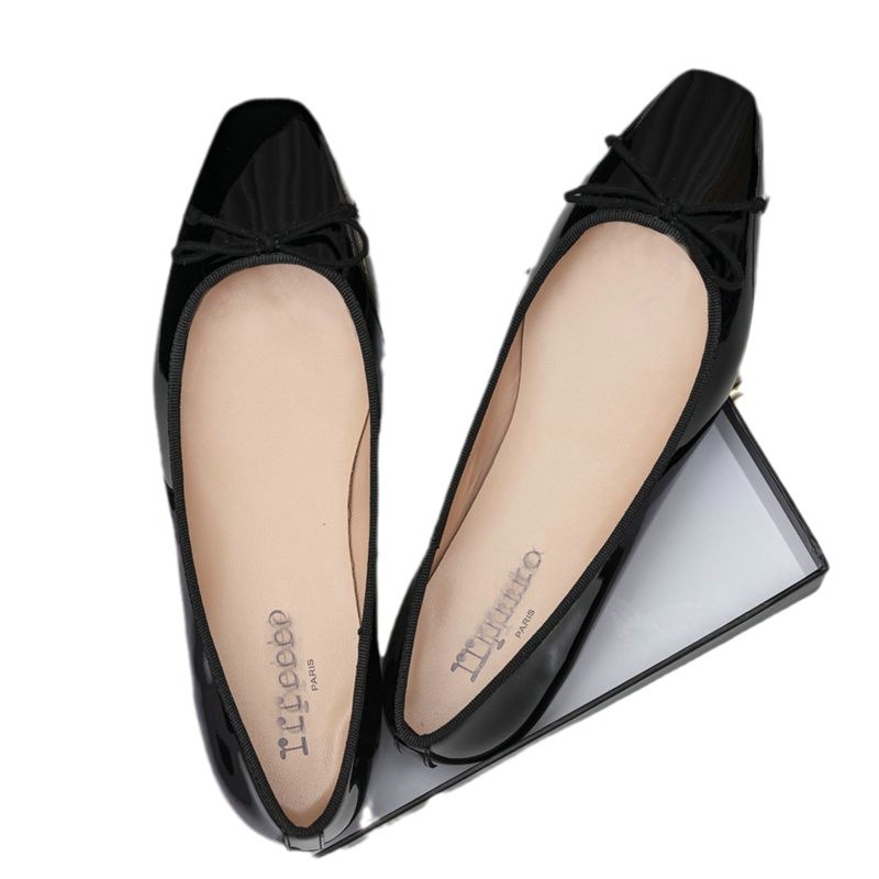 French-style Vintage Square-toe Patent Leather Low-cut Pumps foto 4