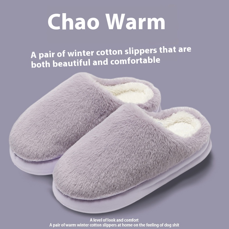 Fleece-lined Thermal Home Wear Non-slip Soft Bottom Solid Color Confinement Shoes Cotton Slippers foto 5