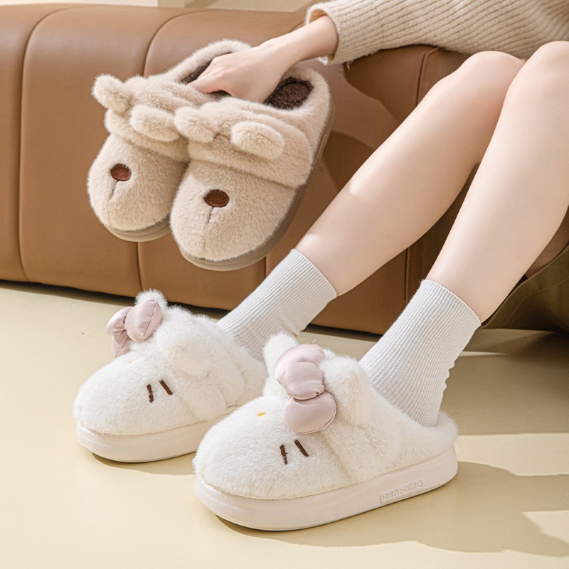 Instagram-Style Fluffy Cotton Slippers With A Cat And Bow Design For Cozy Warmth foto 4