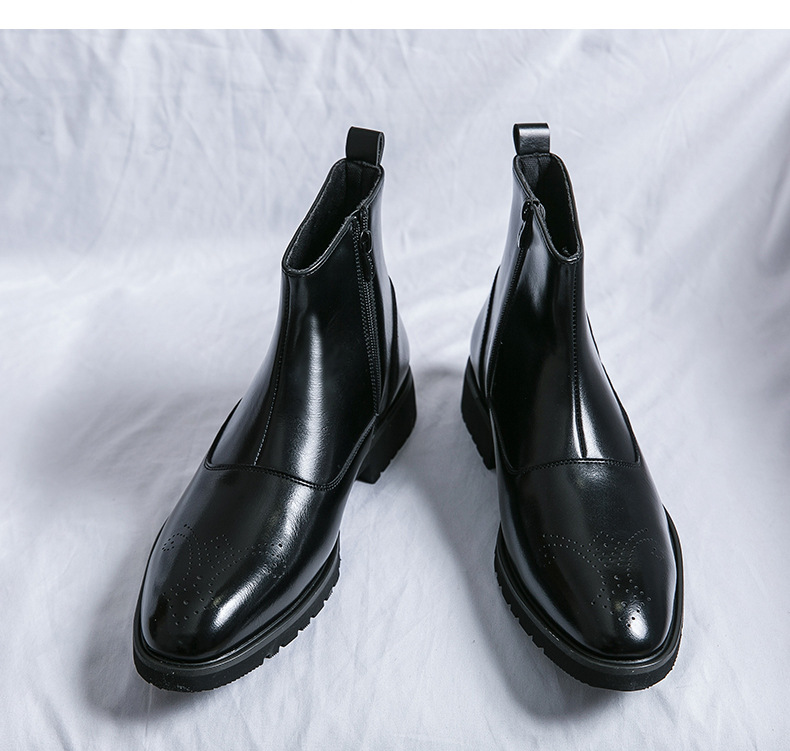 Fall Winter Men Business Zipper Slip-on British Solid Color Pointed Leather Boots foto 2