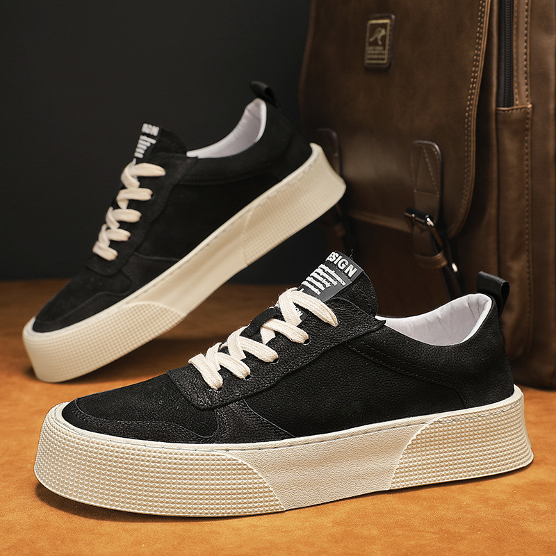 Men's Breathable Leather Shoes Trendy Platform Sports foto 4