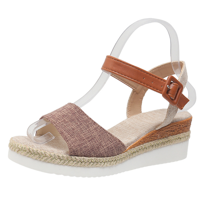 New Style Ankle-Strap Jute-Soled Lightweight Casual Fishmouth Wedge Sandals For Women foto 3