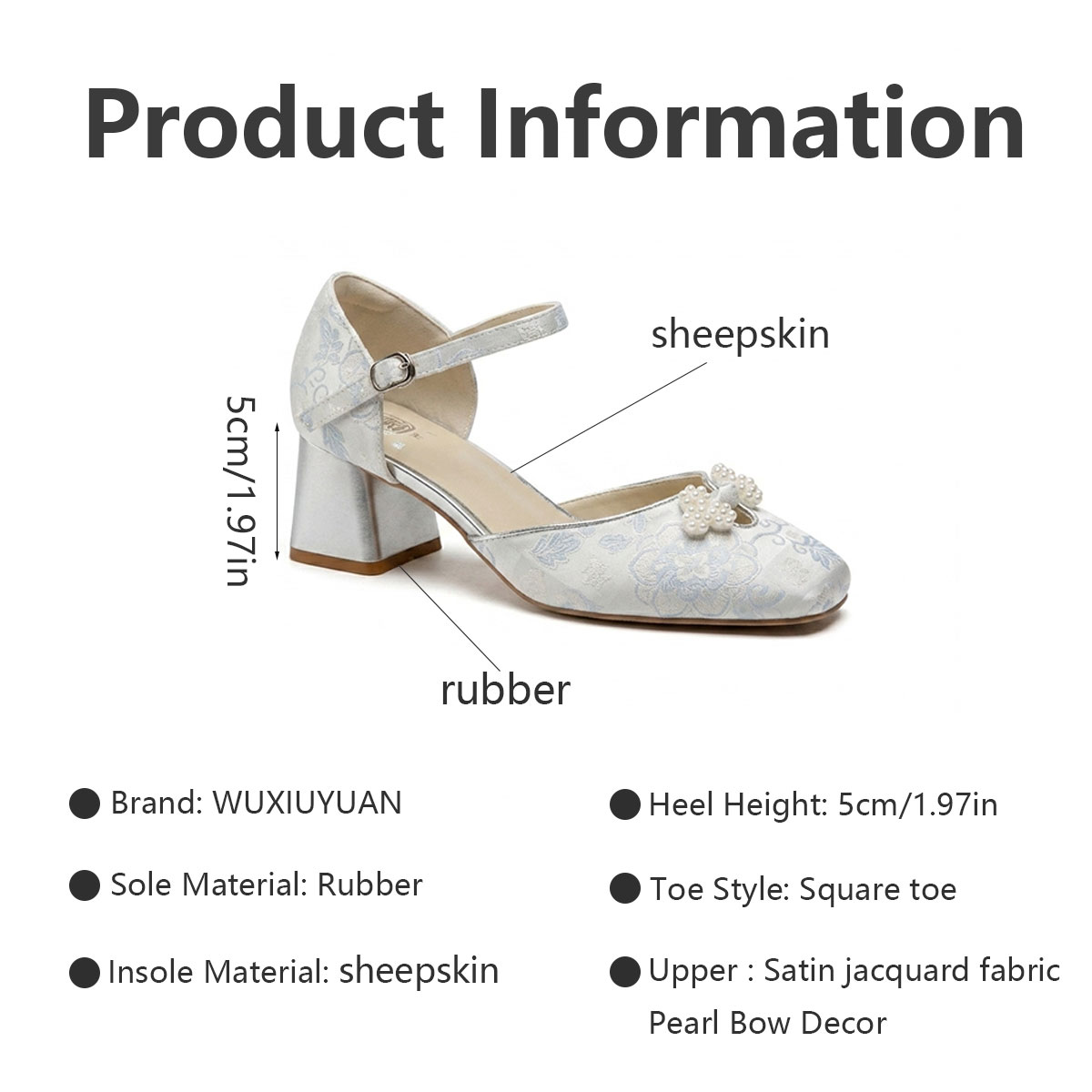 Light Blue Jacquard One-piece Platform High-heeled Women's Shoes. Oriental Beauty Pearl Buttoned Square-toe Hollow High-heeled Shoes. Elegant Versatile Single Shoes. Elegant Formal And Casual Shoes Fo foto 3