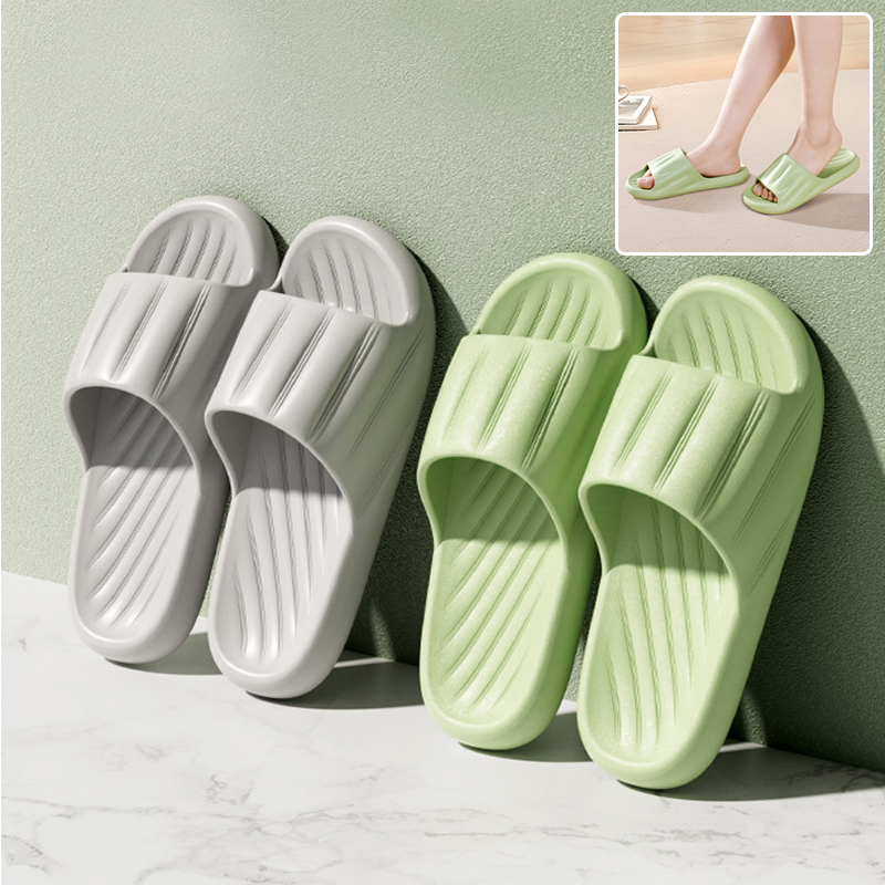 Fashion Solid Color Striped Home Slippers Summer Thick Bottom Non-slip Bathroom Slipper Women Men Couples Shoes foto 3