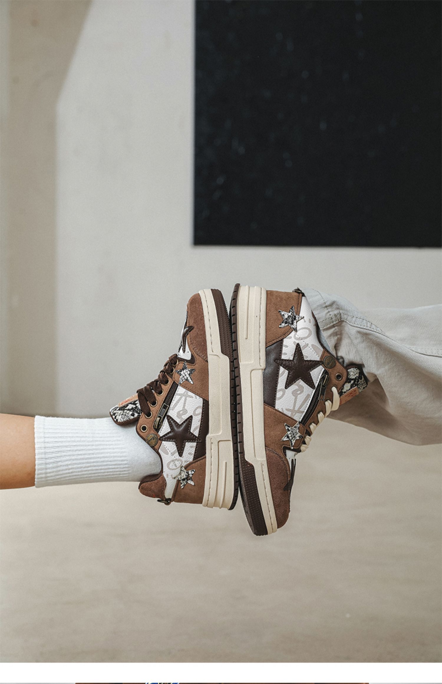 Brown Star Retro Board Shoes For Men foto 2
