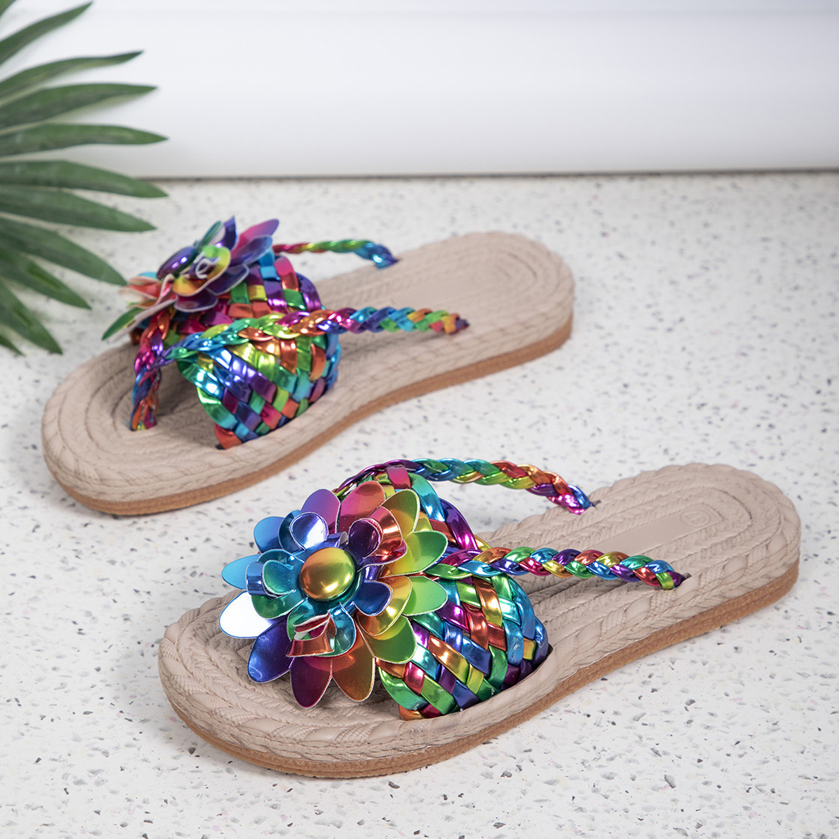 Plus Size Women's All-Match Platform Sandals Temu Simple Elegant Beach Sandals Flowers foto 2