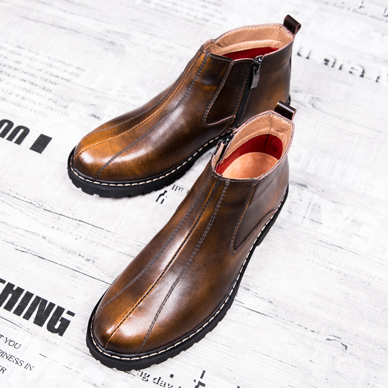 Men's Martin Boots Retro Round Toe Cowhide foto 4