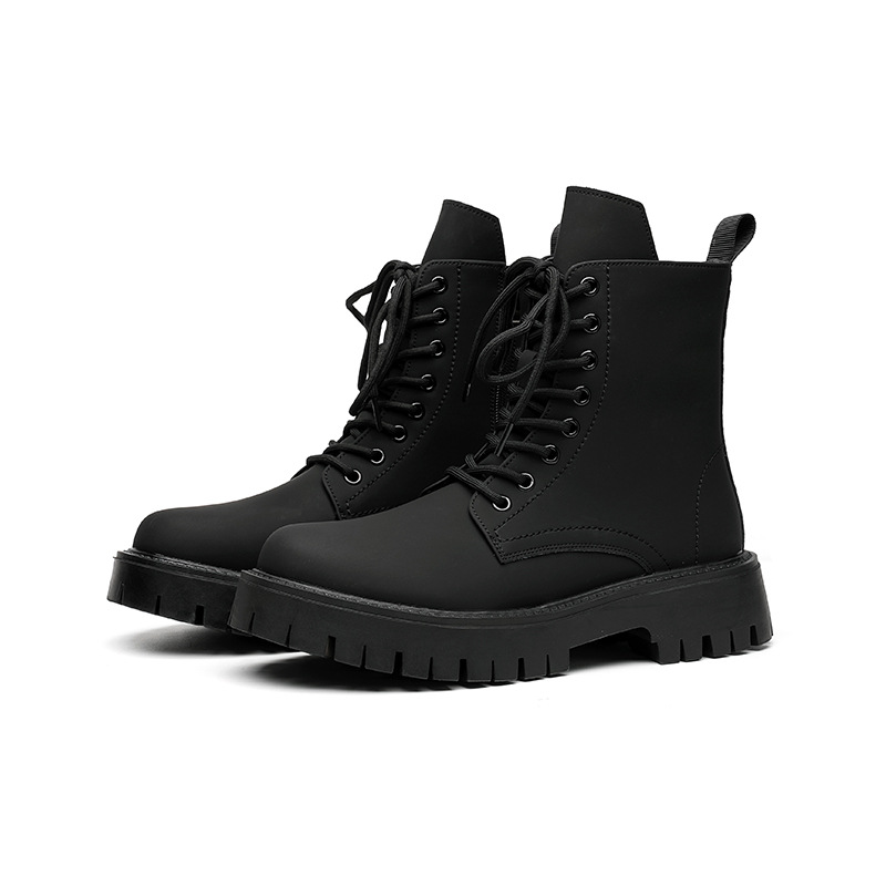 Black High-top Mid-calf Tooling Round Head Thick Bottom Martin Boots foto 4