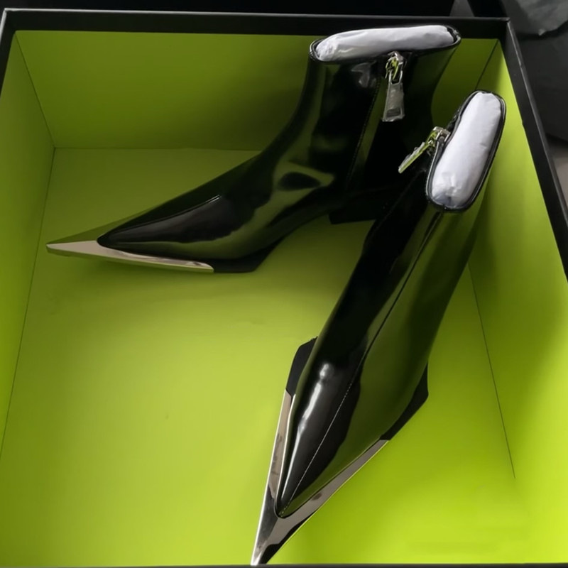 Chunky Heel Metal Toe High Heel Side Zipper Ankle Boots foto 3