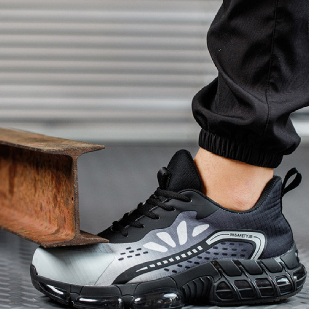 Wear-resistant Anti-smashing And Anti-penetration Thin Flyknit Breathable Shock-absorbing Work Safety Shoes foto 5