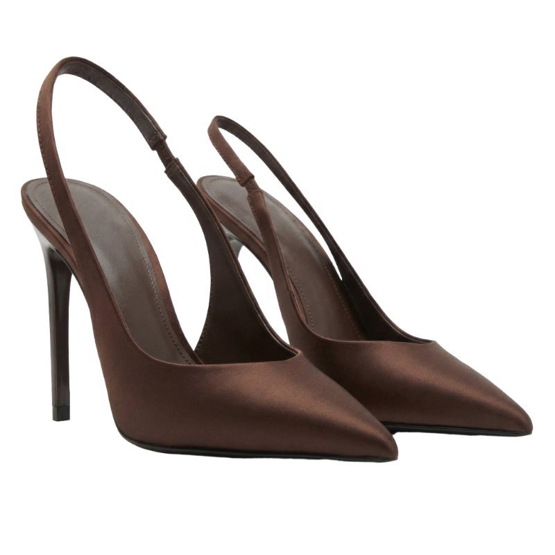 Brown Satin Stiletto Sandals That Elongate The Legs Silk Satin High Heels foto 5