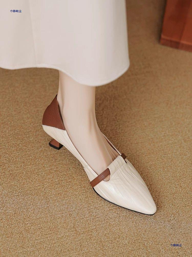 Women's Black Chunky Heel Shoes Low-cut Leather Shoes foto 3