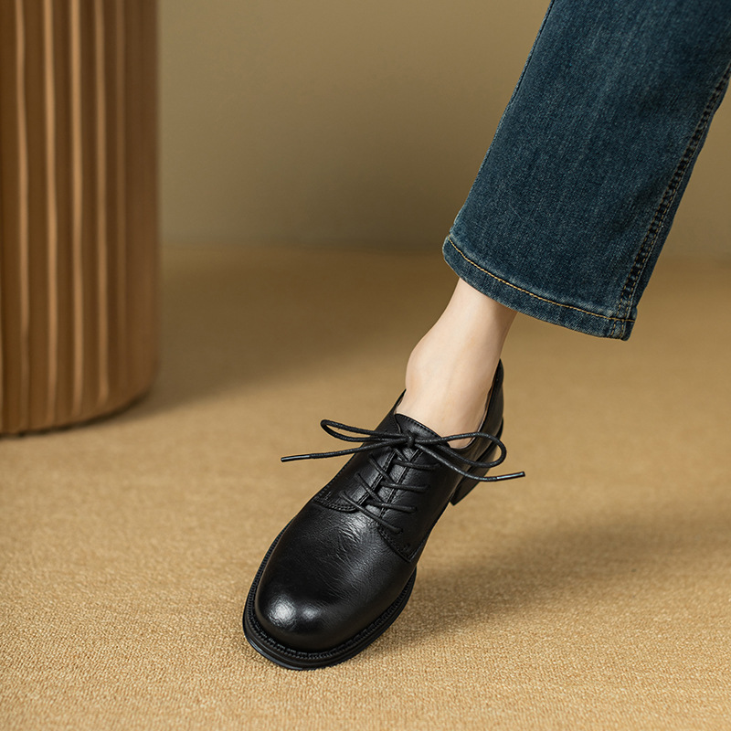 New British Style Round Toe Leather Shoes Women foto 4