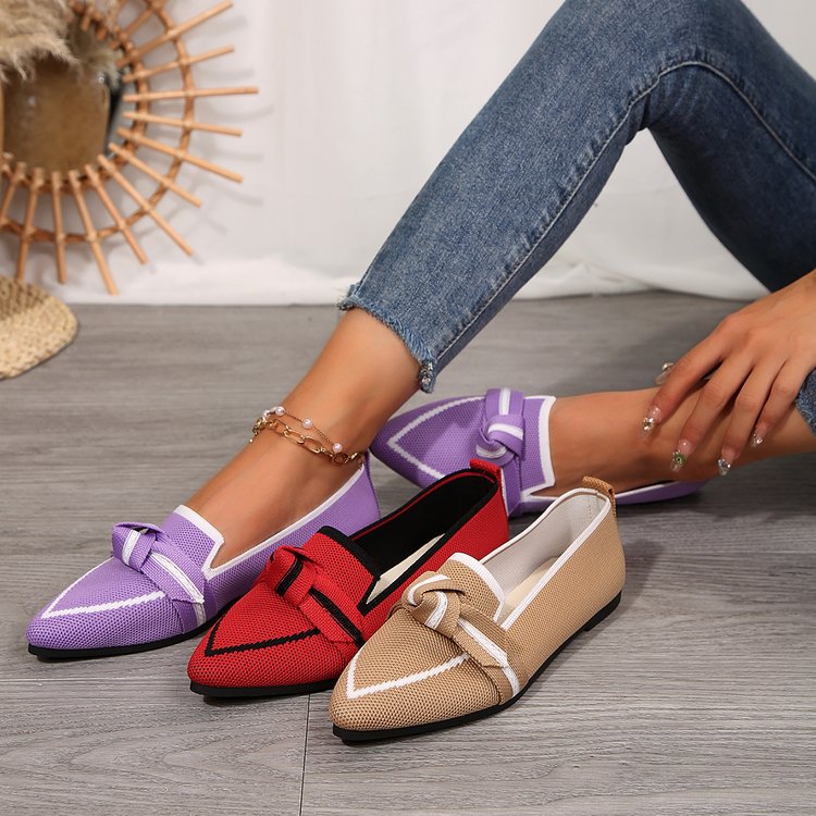 Knitted Mesh Bow-Tie Pointed-Toe Flat Womens Shoes foto 2