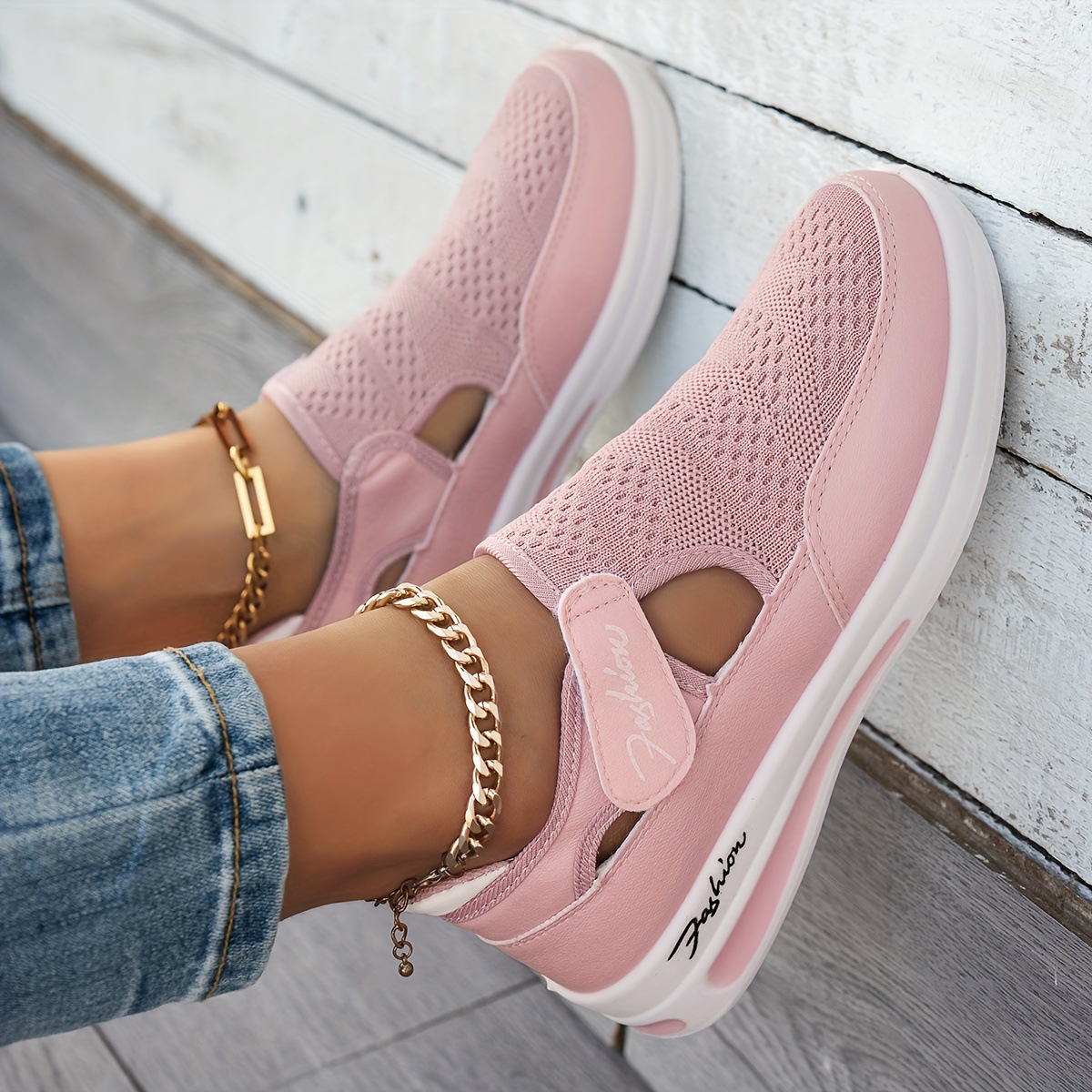 Women's Flyknit Breathable Casual Wedge Chunky-Soled Sneakers foto 3
