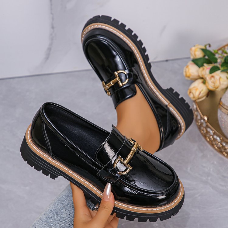 Retro Color Matching Casual Chunky Heel Platform Pumps foto 4