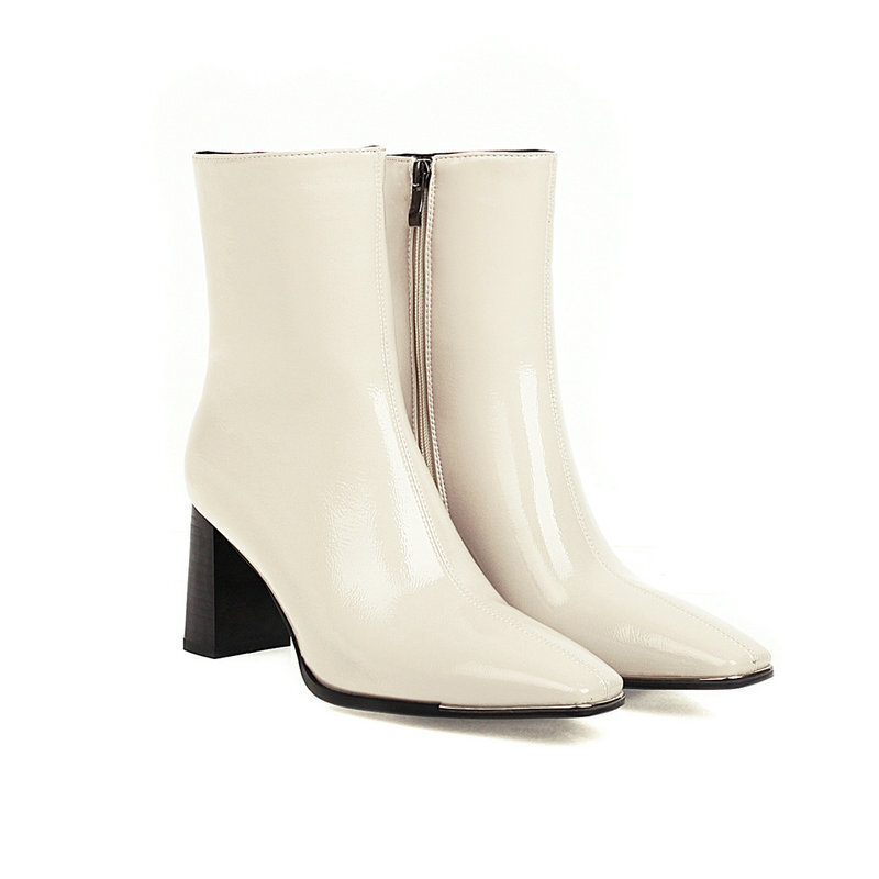 Womens Ankle Boots For Fallwinter Metallic Square Toe Chunky Heel And Stretchy foto 3