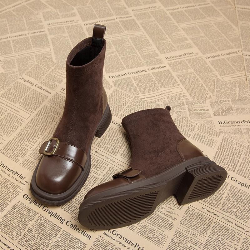 Retro British Style Versatile Slim Boots Brown Sock Boots foto 3