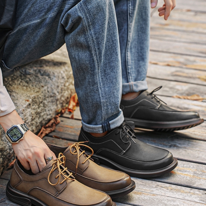 Genuine Leather Men's Shoes British Style Retro Commuter Casual Shoes For Work foto 3