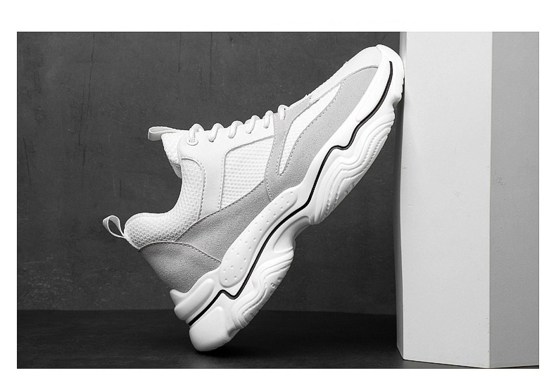 Men's Color Matching Fashion Mid Heel Invisible Height Increasing Cowhide Stitching Casual Shoes