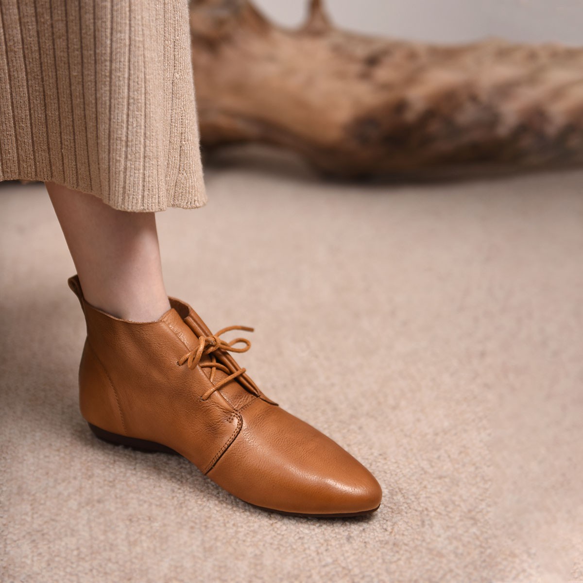 Comfortable Soft Leather Versatile Flat Booties foto 2