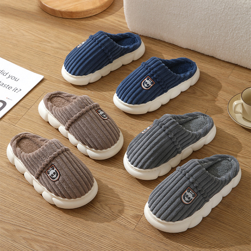 Winter Corduroy Slippers Home Bedroom Floor Plush Shoes Fashion Solid Color Non-slip Slippers For Women Men foto 2