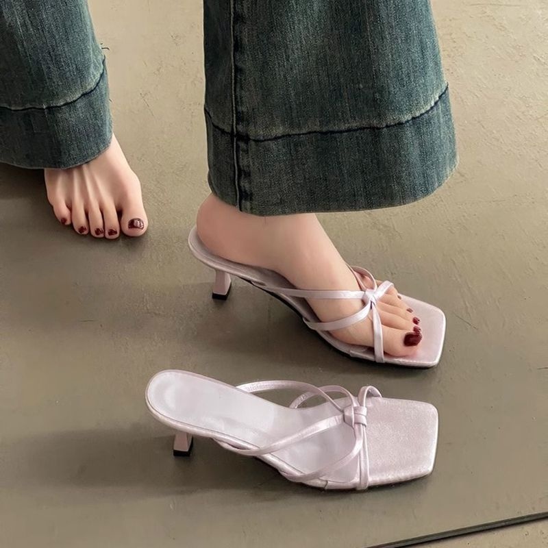 Womens Sexy Studded Square-toe Stiletto-heel Versatile Sandals foto 5