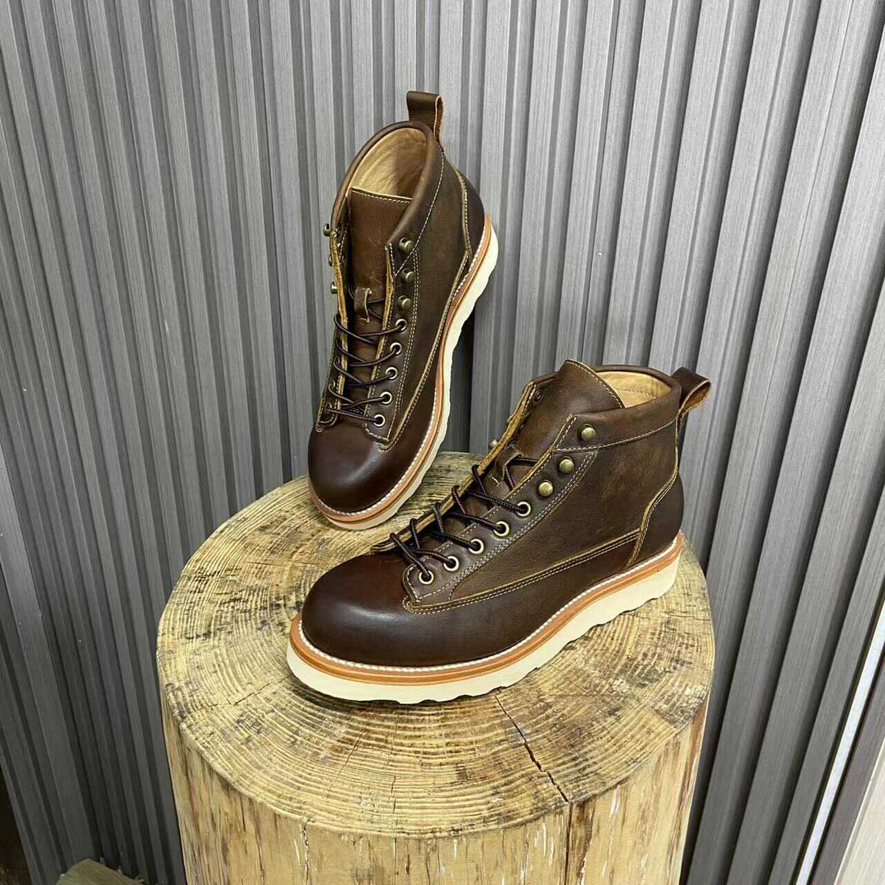 Retro Style Worker Boot Men's High-top Leather Motorcycle Boots foto 2